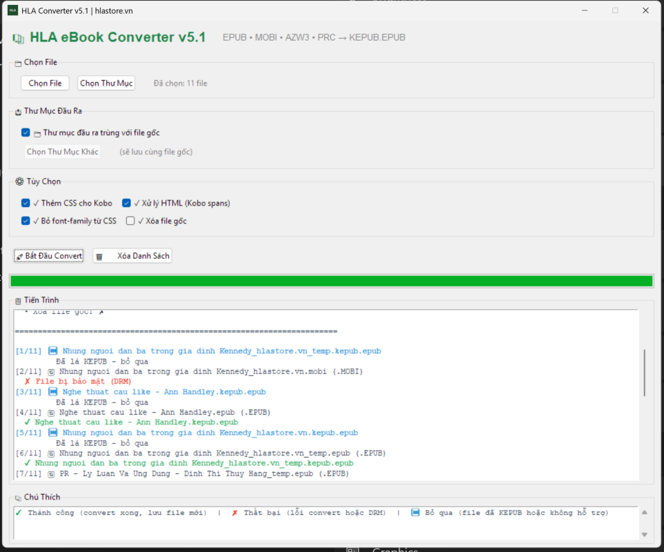 app hla converter 5.1 chuyển convert ebook cho Kobo
